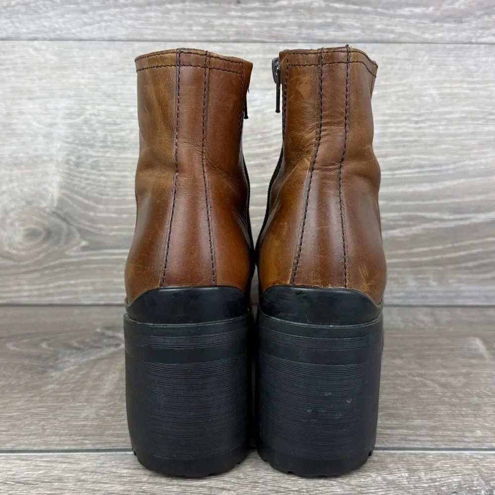 Jeffrey Campbell Anemone Women’s Sz 7.5 Brown Leather Chunky Lug Zip Ankle Boots